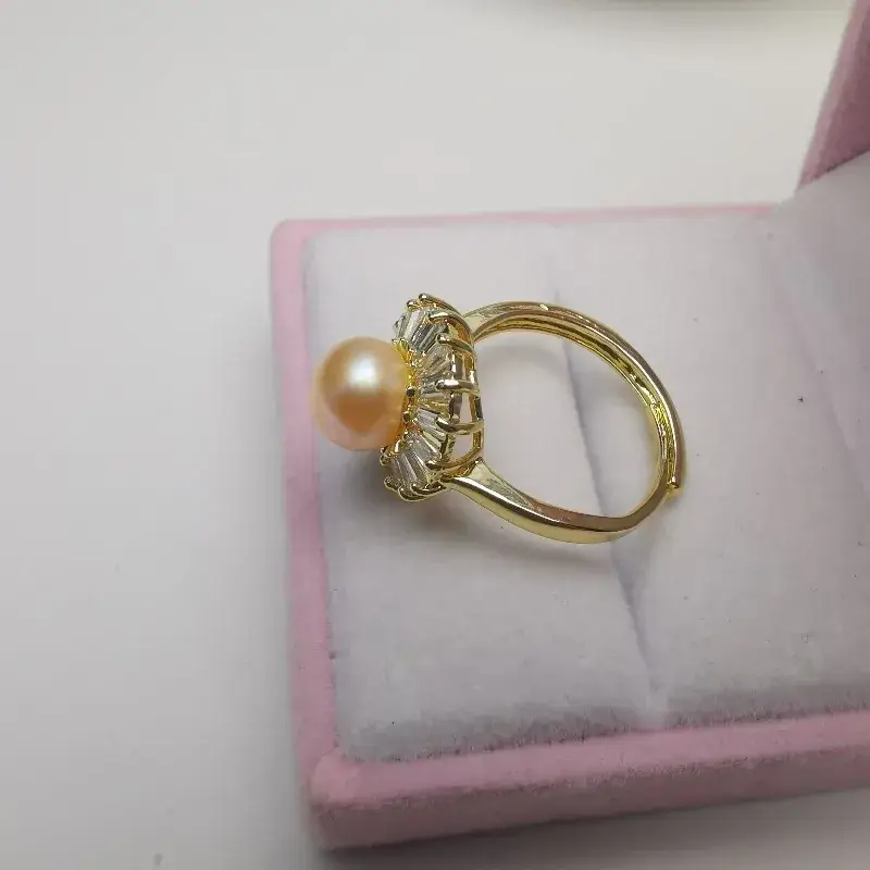 Natural Pearl Ring with Gemstones Gold Plated - Image 4