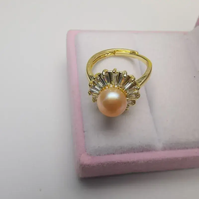 Natural Pearl Ring with Gemstones Gold Plated - Image 5