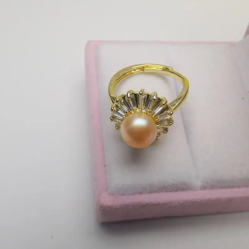 Natural Pearl Ring with Gemstones Gold Plated - Image 6