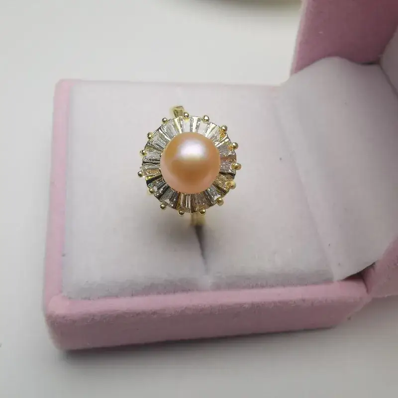 Natural Pearl Ring with Gemstones Gold Plated - Image 8