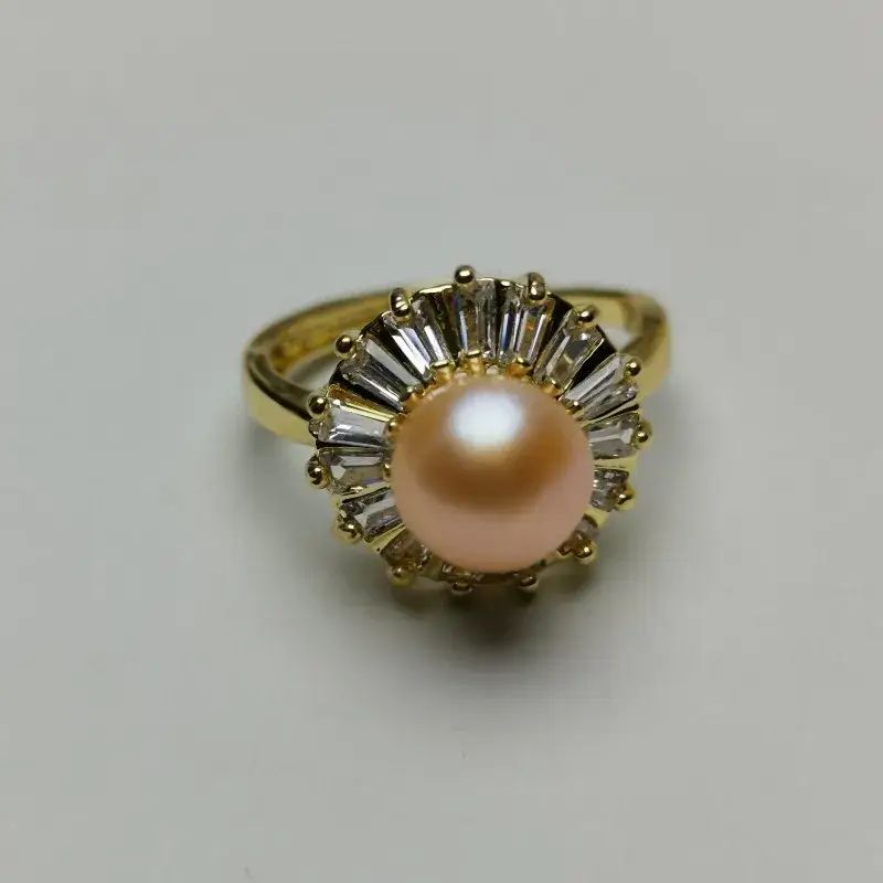 Natural Pearl Ring with Gemstones Gold Plated - Image 9