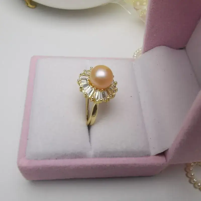 Natural Pearl Ring with Gemstones Gold Plated — feature 9