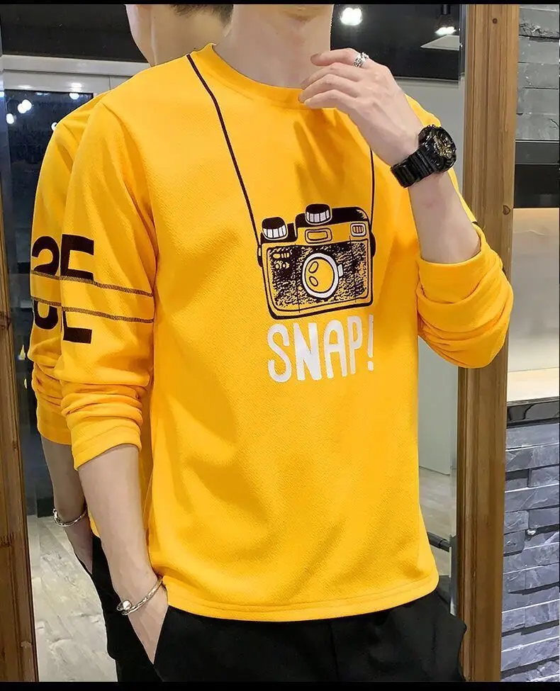 Men Yellow Snap Print Long Sleeve T-Shirt - Image 7