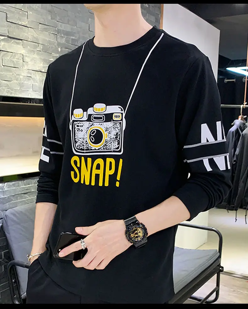 Men Yellow Snap Print Long Sleeve T-Shirt — feature 13