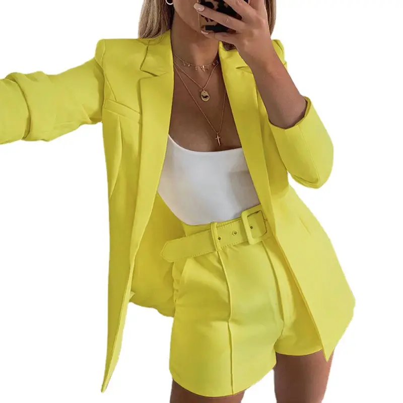 2025 Blue Cross-Border Suit Women Mid-Length Collar Jacket Wish Shorts - Image 41