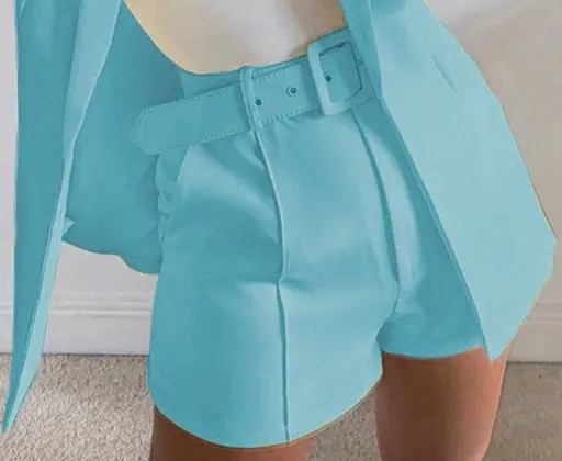 2025 Blue Cross-Border Suit Women Mid-Length Collar Jacket Wish Shorts - Image 24