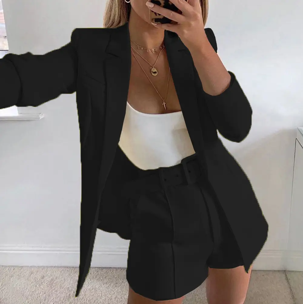 2025 Blue Cross-Border Suit Women Mid-Length Collar Jacket Wish Shorts - Image 6