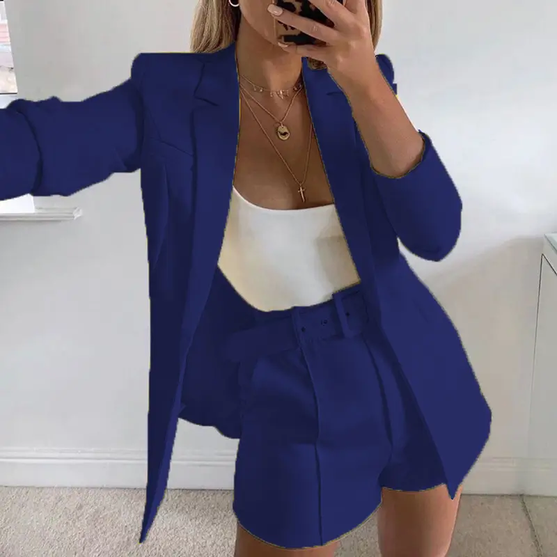 2025 Blue Cross-Border Suit Women Mid-Length Collar Jacket Wish Shorts - Image 7