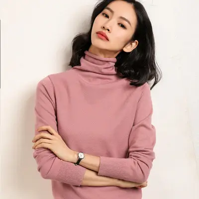 Women Blue Knit Turtleneck Pullover Winter Wear - Image 10