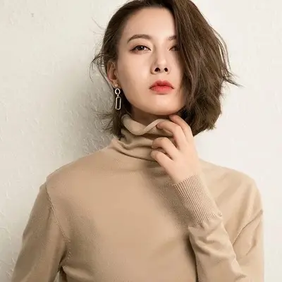 Women Blue Knit Turtleneck Pullover Winter Wear - Image 5