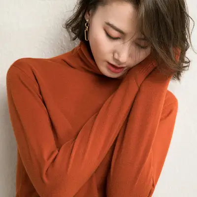 Women Blue Knit Turtleneck Pullover Winter Wear - Image 9