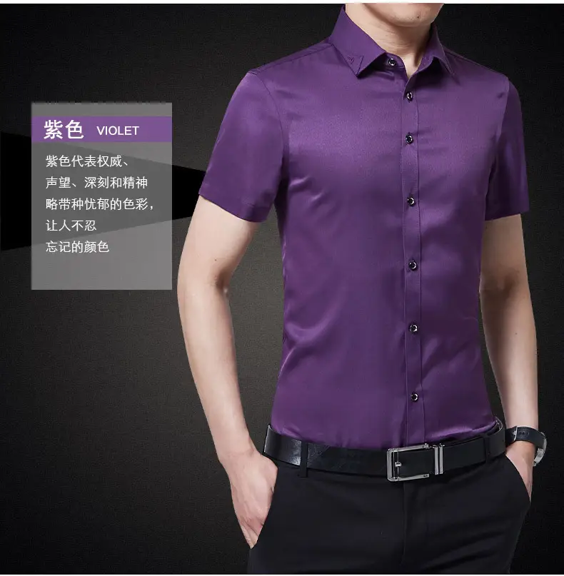 Men Slim Fit Blue Short Sleeve Business Shirt — feature 13