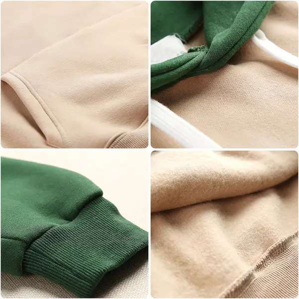 Women Korean Style Hooded Sweatshirt Green Beige Fleece - Image 6