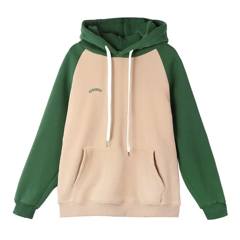 Women Korean Style Hooded Sweatshirt Green Beige Fleece - Image 7