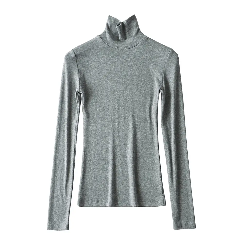 Women's Brown Knitted Turtleneck Long Sleeve Top