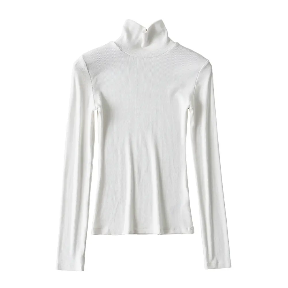 Women's Brown Knitted Turtleneck Long Sleeve Top