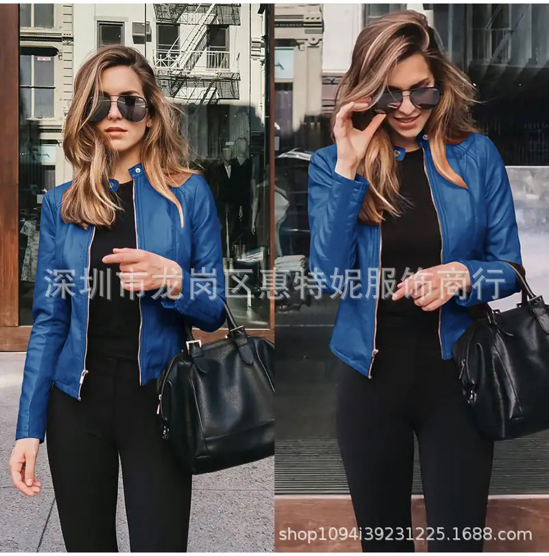 Women's Black PU Leather Jacket Coat 2020 Winter - Image 14