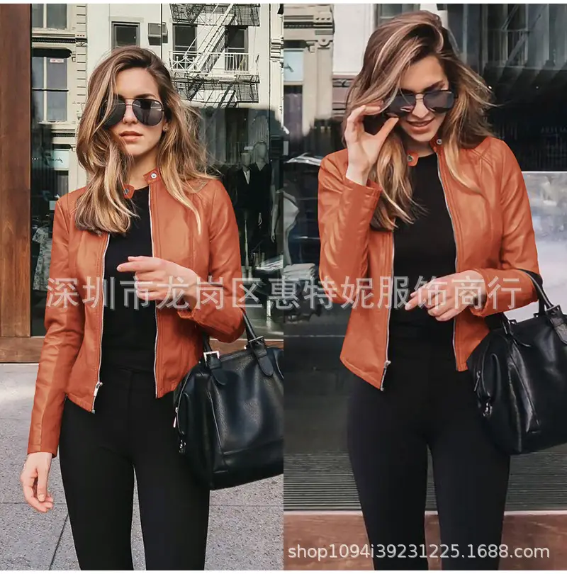 Women's Black PU Leather Jacket Coat 2020 Winter - Image 15