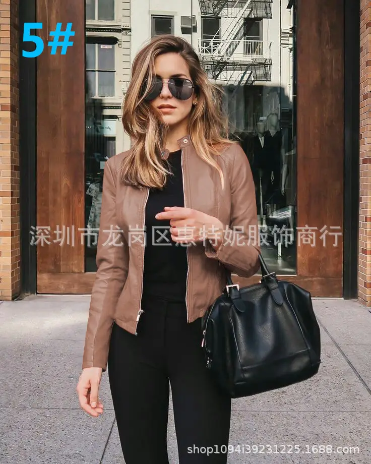 Women's Black PU Leather Jacket Coat 2020 Winter - Image 17