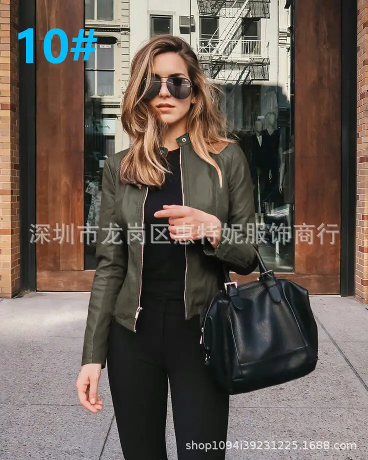 Women's Black PU Leather Jacket Coat 2020 Winter - Image 11