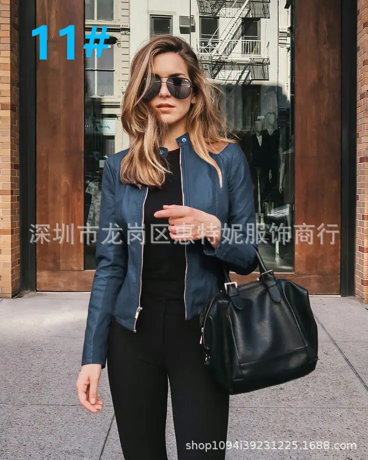 Women's Black PU Leather Jacket Coat 2020 Winter - Image 12