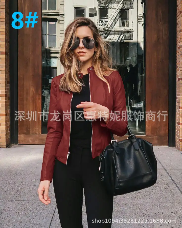 Women's Black PU Leather Jacket Coat 2020 Winter - Image 3