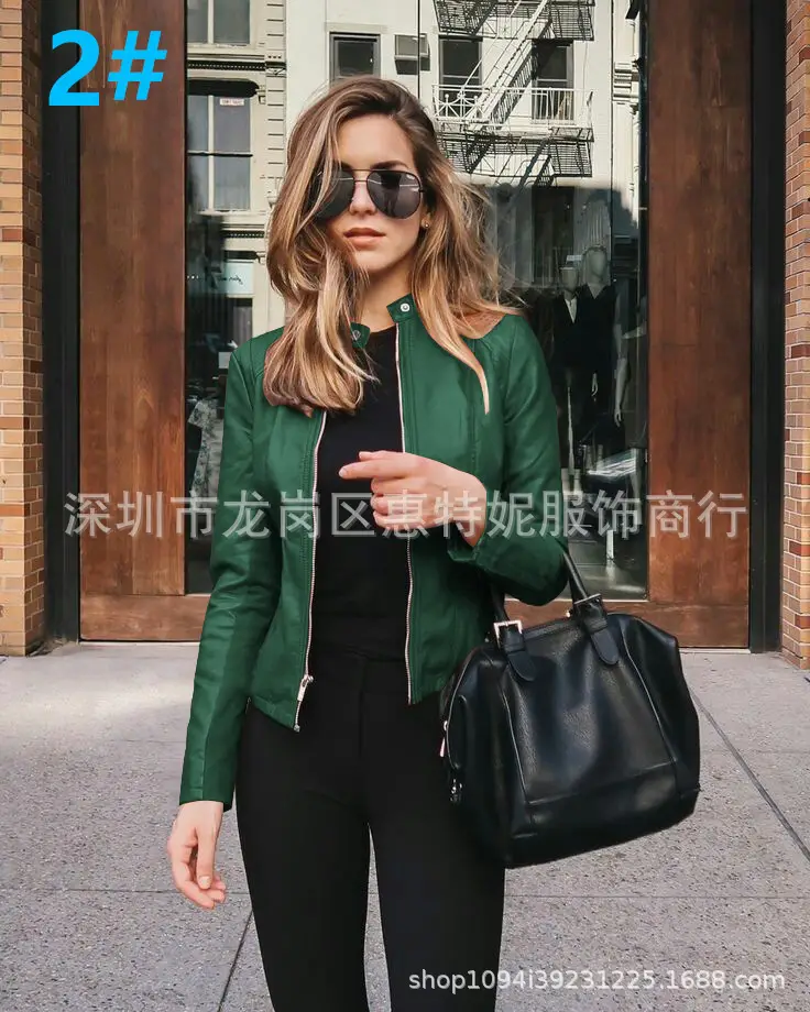 Women's Black PU Leather Jacket Coat 2020 Winter - Image 6