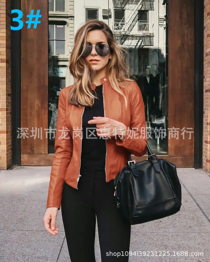 Women's Black PU Leather Jacket Coat 2020 Winter - Image 8