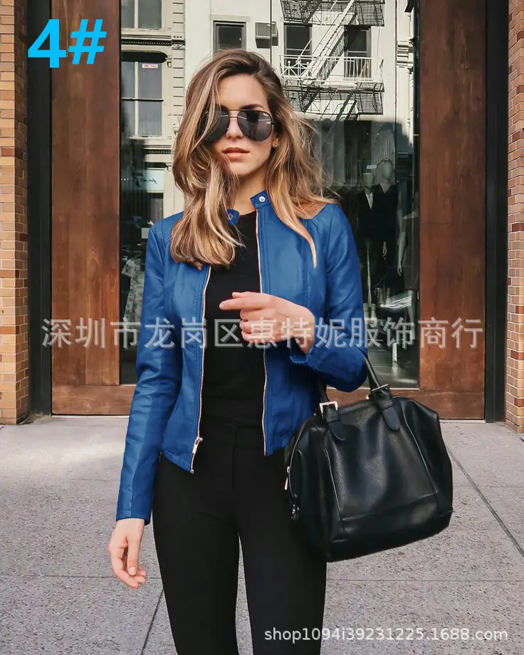 Women's Black PU Leather Jacket Coat 2020 Winter - Image 9