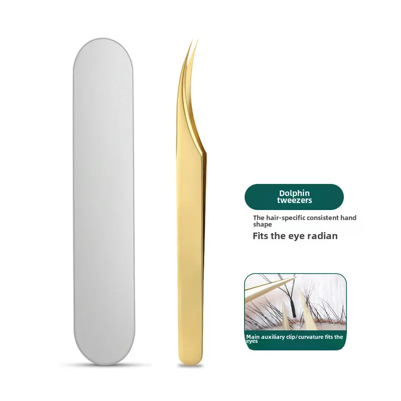 False Eyelash Tweezers Dolphin Gold Feather Clip