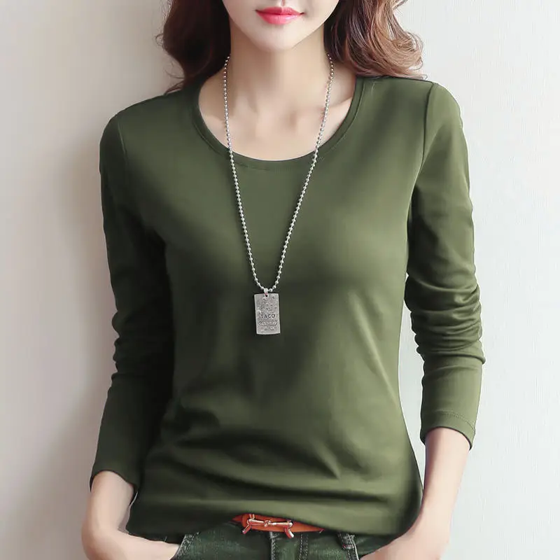 Women's Olive Green Slim Fit Long Sleeve T-Shirt - Image 8