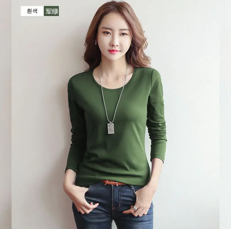Women's Olive Green Slim Fit Long Sleeve T-Shirt — feature 17