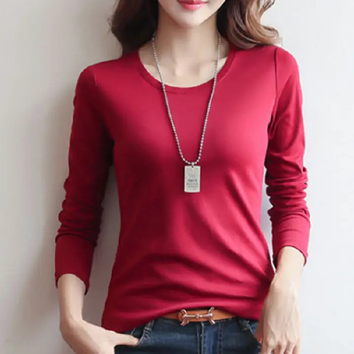 Women's Olive Green Slim Fit Long Sleeve T-Shirt - Image 4