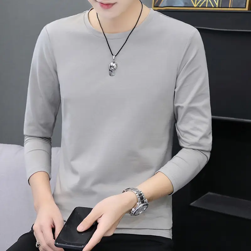 Men Grey Cotton Long Sleeve Round Neck T-Shirt - Image 12