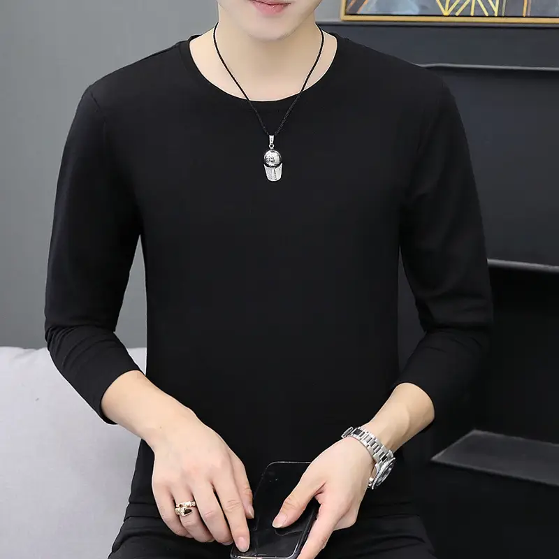 Men Grey Cotton Long Sleeve Round Neck T-Shirt - Image 2