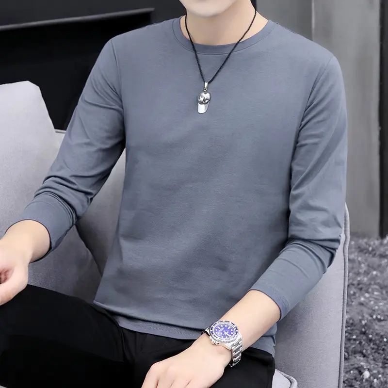 Men Grey Cotton Long Sleeve Round Neck T-Shirt - Image 5