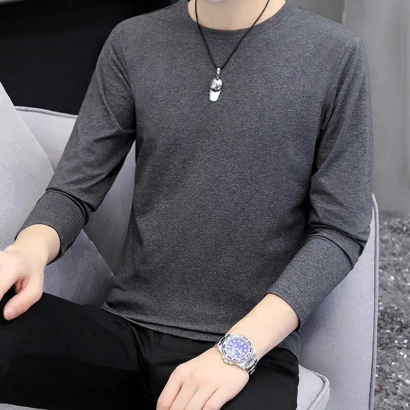 Men Grey Cotton Long Sleeve Round Neck T-Shirt - Image 7