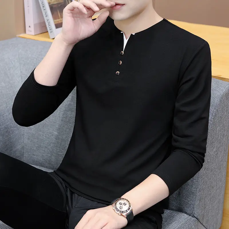 Men's Black Slim Fit Long Sleeve T-Shirt Casual Wear - Image 3