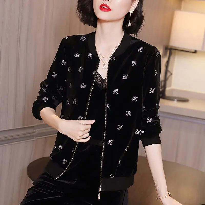 Gold Velvet Jacket Women Autumn Winter Large - Image 6