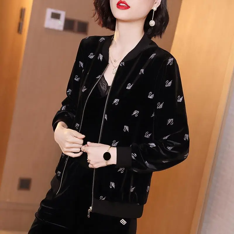 Gold Velvet Jacket Women Autumn Winter Large - Image 7