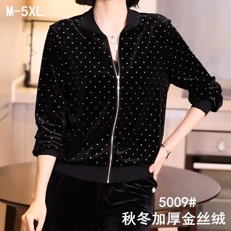 Gold Velvet Jacket Women Autumn Winter Large - Image 2