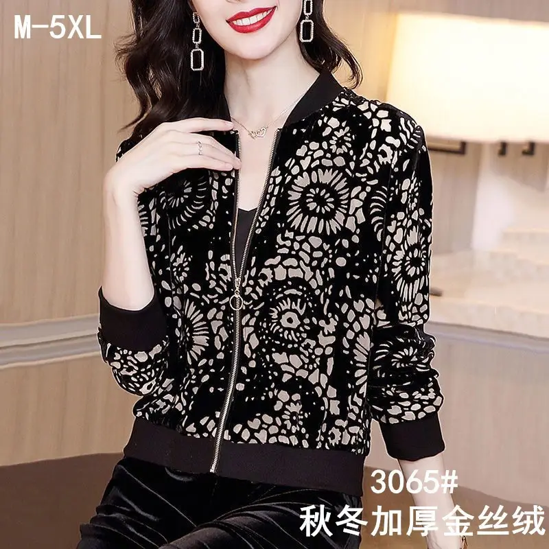 Gold Velvet Jacket Women Autumn Winter Large - Image 4