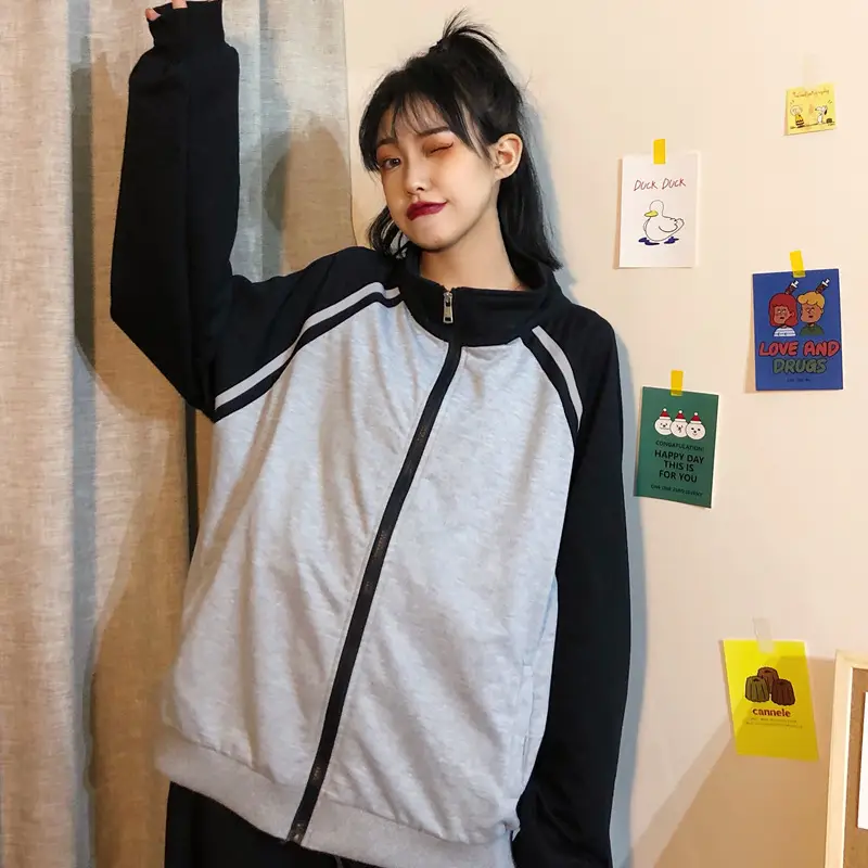 Women Baseball Jacket Black Grey Plus Size Spring Fall 2025