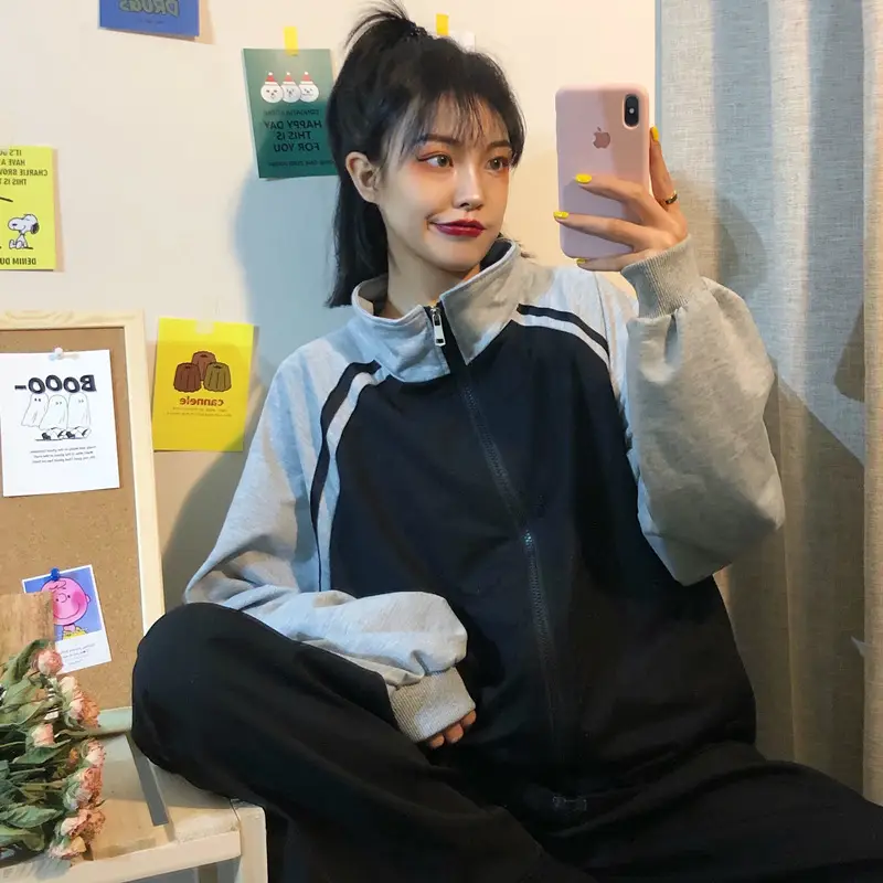 Women Baseball Jacket Black Grey Plus Size Spring Fall 2025
