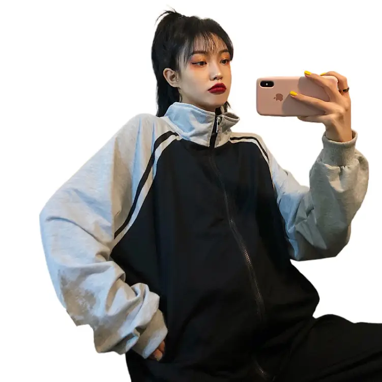 Women Baseball Jacket Black Grey Plus Size Spring Fall 2025