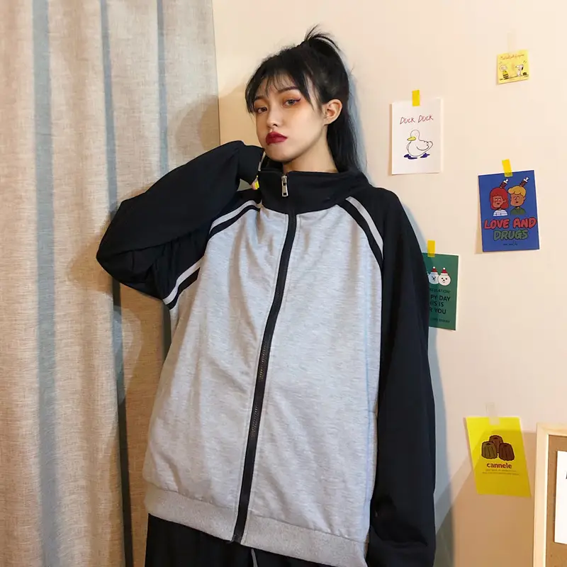 Women Baseball Jacket Black Grey Plus Size Spring Fall 2025 — feature 1