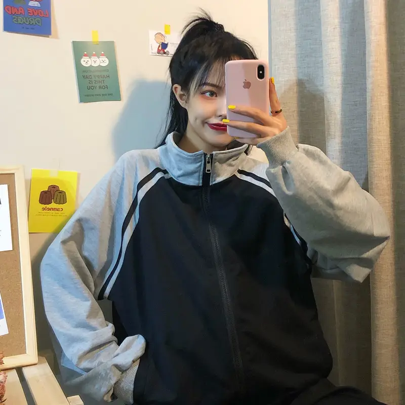 Women Baseball Jacket Black Grey Plus Size Spring Fall 2025 — feature 11