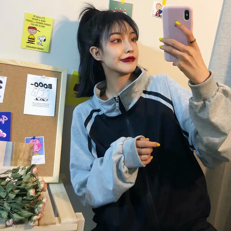 Women Baseball Jacket Black Grey Plus Size Spring Fall 2025 — feature 13