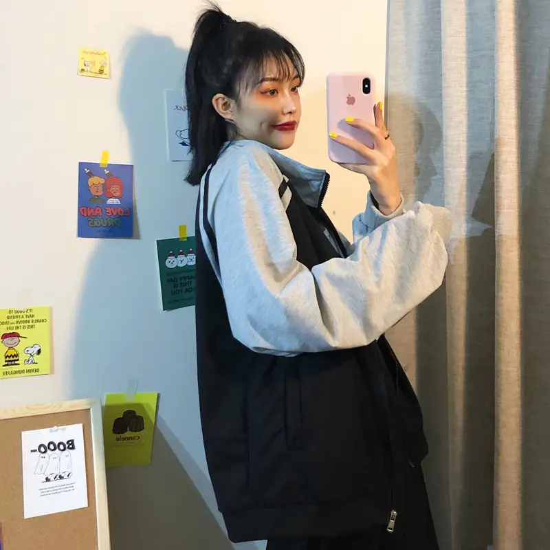 Women Baseball Jacket Black Grey Plus Size Spring Fall 2025 — feature 14