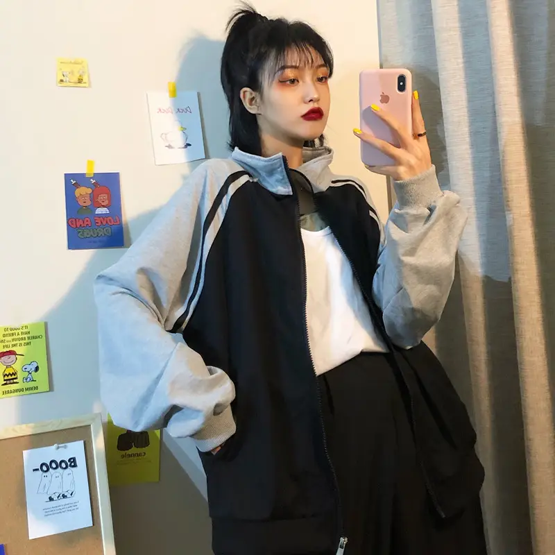 Women Baseball Jacket Black Grey Plus Size Spring Fall 2025 — feature 18